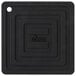 A black rectangular silicone pot holder with the word Lodge on it.