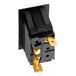 A black rectangular Bunn On/Off rocker switch with gold metal parts.