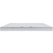 A white metal rectangular insulation cover with black screws and a handle.