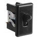 A black rectangular toggle switch with a black knob.