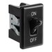 A black rectangular switch with the words "on" and "off" on it.