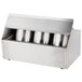 A Steril-Sil stainless steel ice-cooled condiment dispenser with three metal containers inside.