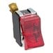 A Bunn red lighted rocker switch with a metal cover.