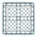 A gray metal rack with a grid pattern on it.