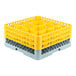 A gray plastic Noble Products glass rack with yellow extenders.