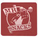 A roll of 1000 white Noble Products square labels with a red and white logo of a man holding popcorn.