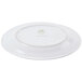 A white porcelain platter with an embossed green leaf.
