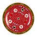 A white melamine plate with a red Chinese Longevity symbol.