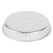 A round silver aluminum foil cake pan.