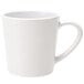 A white melamine cup with a handle.