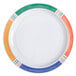 A white GET Creative Table round plate with colorful diamond stripes.