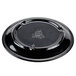 A black melamine plate with a textured rim.
