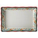 A rectangular white melamine tray with a green and red border.