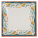 A white square melamine plate with a colorful design on it.