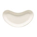 A close up of a white GET curved side dish with a curved edge.