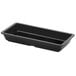 A black rectangular melamine entree dish with a long rectangular bottom.