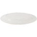 A white oval melamine platter with a red border.