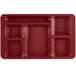 A red Cambro 6 compartment tray.