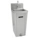 An Advance Tabco stainless steel hands-free hand sink with a pedestal base and hand basin.
