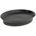 A black oval polypropylene deli server tray with a handle.