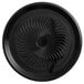 A black circular Visions catering tray with a spiral design.