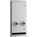 A stainless steel rectangular door with two keys.