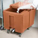 A person pouring water into a Cambro Mobile Ice Bin.