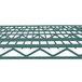 A Metro Super Erecta wire shelf with a grid pattern and a green border.