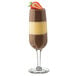 A Libbey flute glass with a layered chocolate and strawberry dessert.