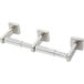 A silver metal Bobrick double toilet paper dispenser with three metal parts.