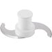 A white plastic object with a Robot Coupe serrated blade.