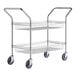 A Regency chrome utility cart with two shelves and wheels.