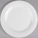 A Diamond White GET wide rim melamine plate on a gray surface.