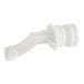A close-up of a white plastic nozzle with a plastic connector.
