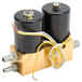 A close-up of a black cylinder with yellow and white wires.