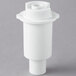 A white plastic wheel with a hole in the center.