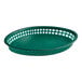 A forest green oval polypropylene basket with a handle.