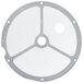 A round metal mesh screen with holes.