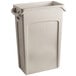 A beige Rubbermaid Slim Jim rectangular trash can with a lid.