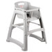 A gray Rubbermaid high chair with a tray.