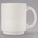 A white mug with a white handle.