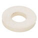 A white round rubber washer with a hole in the middle.