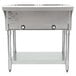 An Eagle Group electric hot food table with two open wells on a stainless steel table.