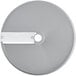 A circular silver metal disc with a metal strip.