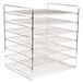 A white metal Hatco display rack with six shelves.