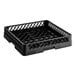 A black plastic Vollrath Traex dish rack with a handle and holes.