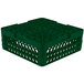 A green plastic Vollrath Traex dish rack with holes.