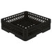 A black plastic Vollrath TR1A dish rack with a lattice pattern.