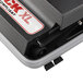 A close up of a black and white Oreck Upright vacuum cleaner box with a red sticker.