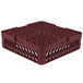 A burgundy plastic Vollrath dish rack with holes.